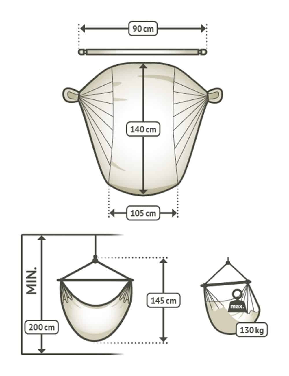 Domingo Basic hängstol - översikt storlek